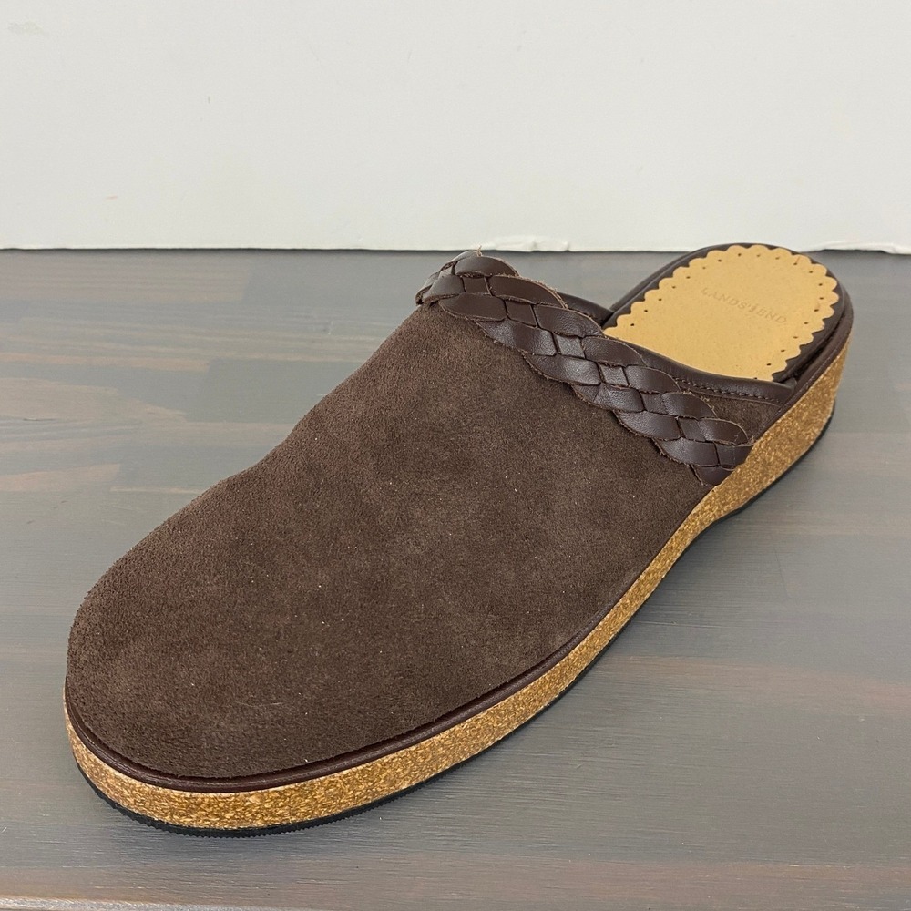 Lands End Suede Mule Clogs Slip On Shoes Women Size 8.5 Brown Boho Braided Strap